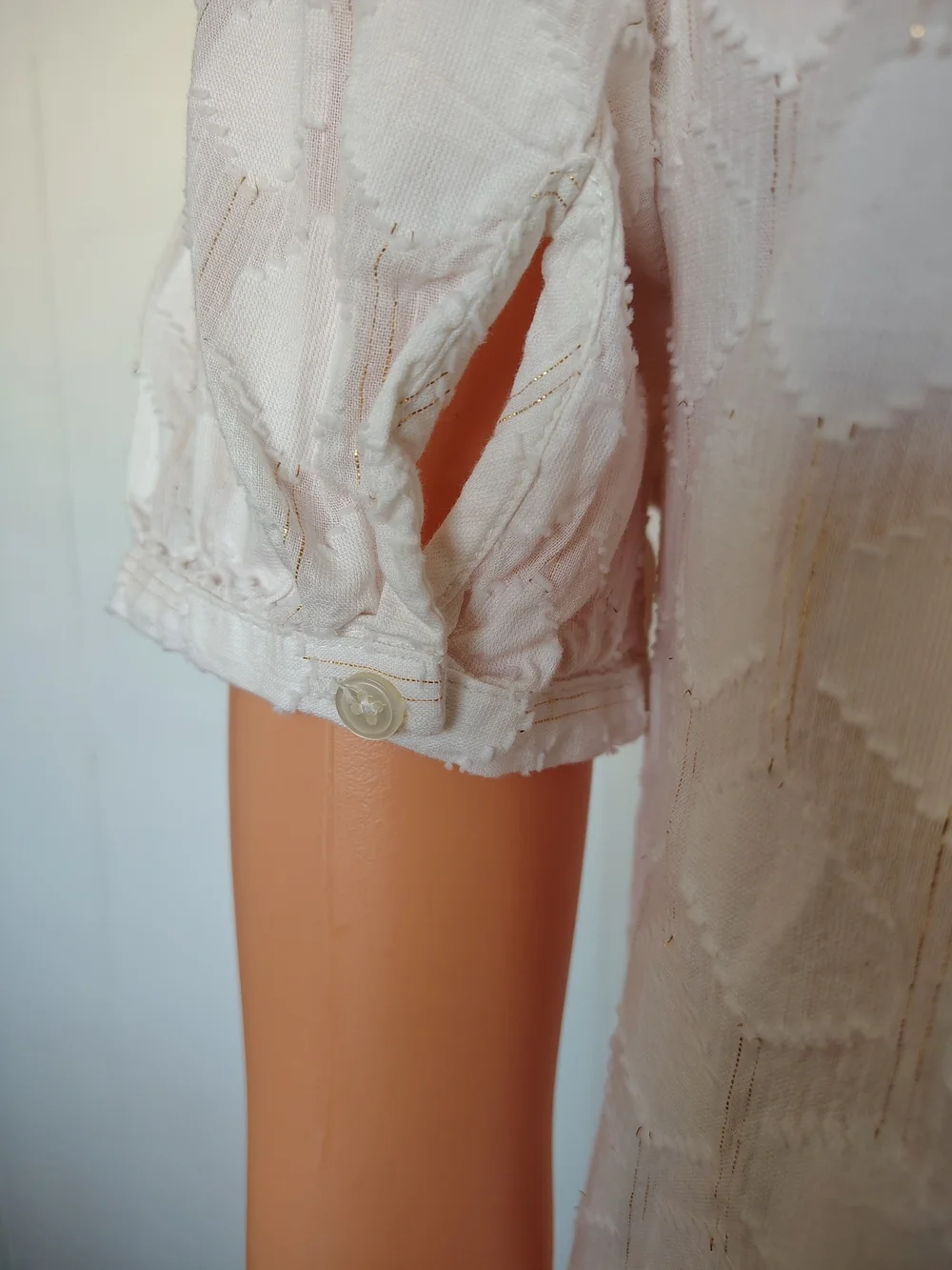 Loft Beige Puff-Sleeve Smocked Yoke Top Size XXS.